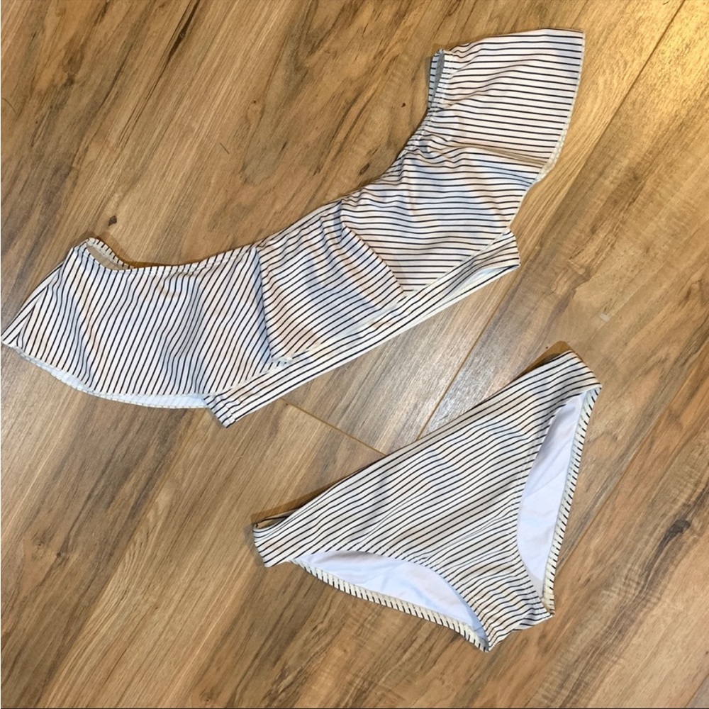 Off-The-Shoulder Striped Ruffle Bikini